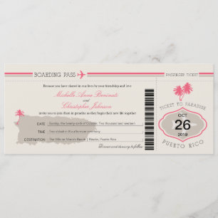Boarding Pass to Puerto Rico Wedding Kaart