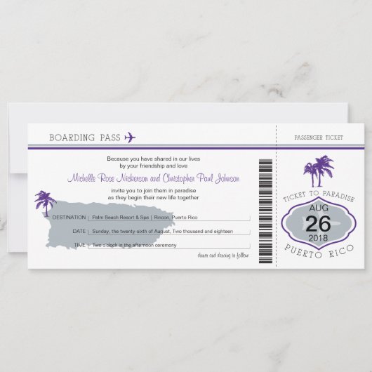 Boarding Pass to Puerto Rico Wedding Kaart (Voorkant)