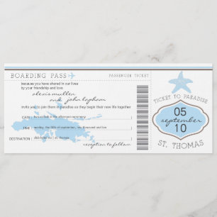 Boarding Pass to St Thomas Wedding Invitation Kaart