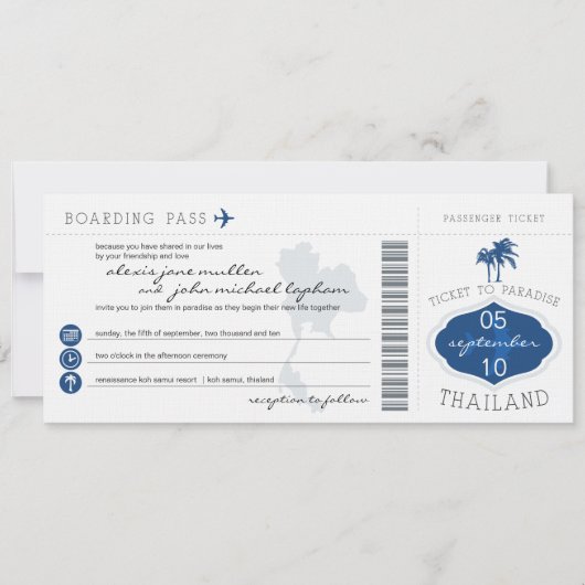 Boarding Pass to Thailand Wedding Invitation Kaart (Voorkant)