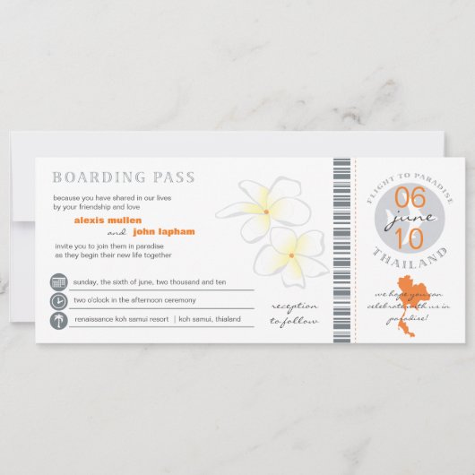 Boarding Pass to Thailand Wedding Invitation Kaart (Voorkant)