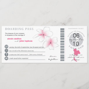 Boarding Pass to Thailand Wedding Invitation Kaart