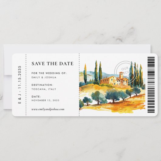 Boarding Pass Toscana Italië Bruiloft Save The Dat Save The Date (Voorkant)