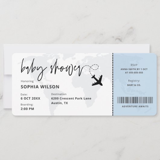 Boarding Pass Travel Baby Boy Baby shower Kaart (Voorkant)