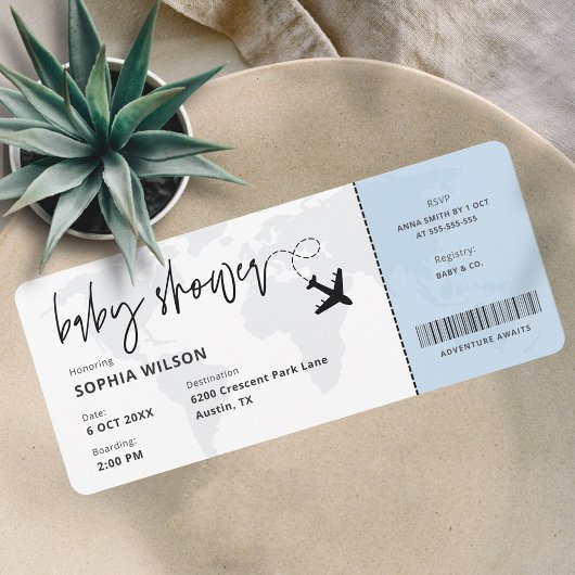 Boarding Pass Travel Baby Boy Baby shower Kaart