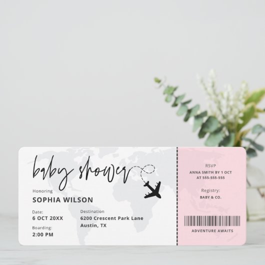 Boarding Pass Travel Baby Girl Baby shower Kaart (Staand voorkant)