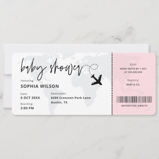 Boarding Pass Travel Baby Girl Baby shower Kaart (Voorkant)