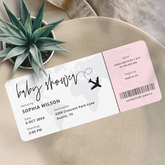 Boarding Pass Travel Baby Girl Baby shower Kaart