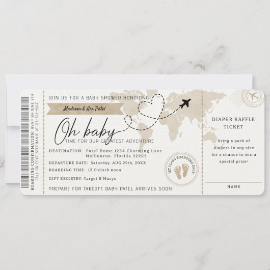 Boarding Pass Travel Baby shower Uitnodigen Kaart (Voorkant)