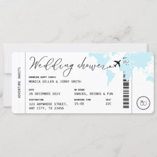 Boarding Pass Travel Blue Wedding Shower Kaart