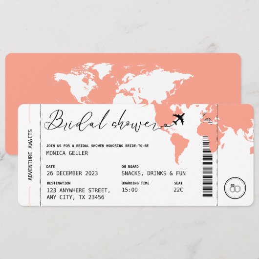 Boarding Pass Travel thema koraal Vrijgezellenfees Kaart (Voorkant / Achterkant)
