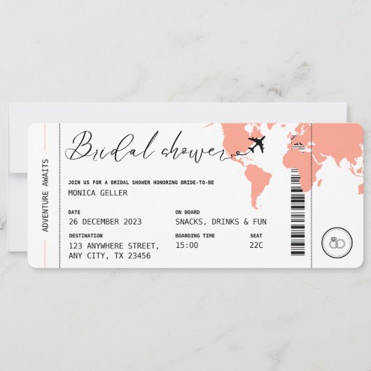 Boarding Pass Travel thema koraal Vrijgezellenfees Kaart (Voorkant)