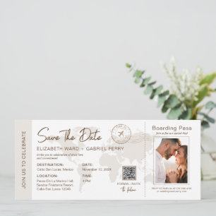 Boarding Pass Travel Wedding Beige Kaart