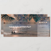 Boarding Pass Tropical Beach Lights Trouwticket Kaart (Voorkant / Achterkant)