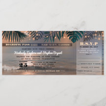 Boarding Pass Tropical Beach Lights Trouwticket