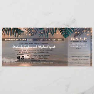 Boarding Pass Tropical Beach Lights Trouwticket Kaart