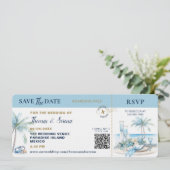 Boarding Pass Tropical Destination QR Code Wedding Kaart (Staand voorkant)