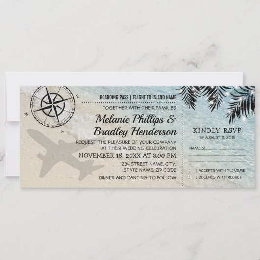 Boarding Pass Tropical Paradise Beach bruiloft Kaart (Voorkant)