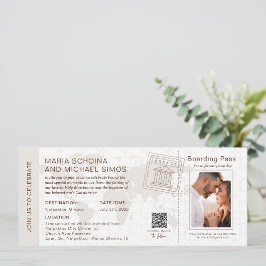 Boarding Pass Trouwen & Doopsel Griekenland Nieuw Kaart (Staand voorkant)