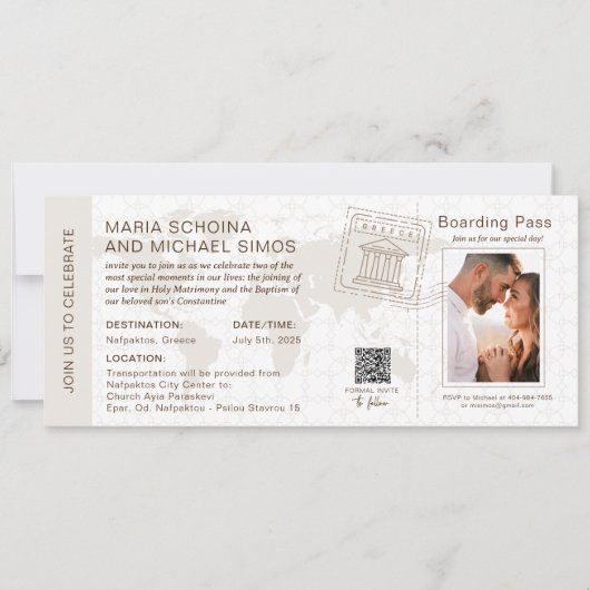Boarding Pass Trouwen & Doopsel Griekenland Nieuw Kaart (Voorkant)