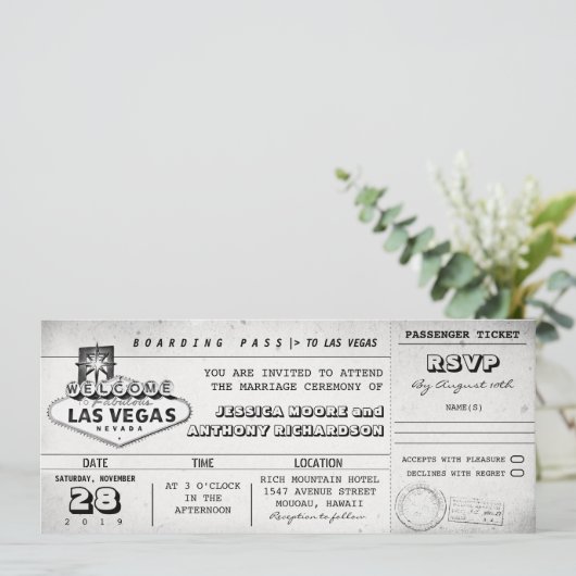 boarding pass trouwkaarten LAS VEGAS Kaart (Staand voorkant)