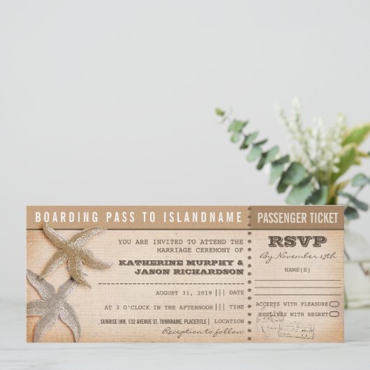 Boarding Pass trouwkaarten met RSVP Kaart (Staand voorkant)