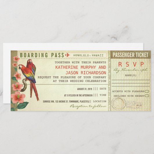 Boarding Pass trouwkaarten met RSVP Kaart (Voorkant / Achterkant)