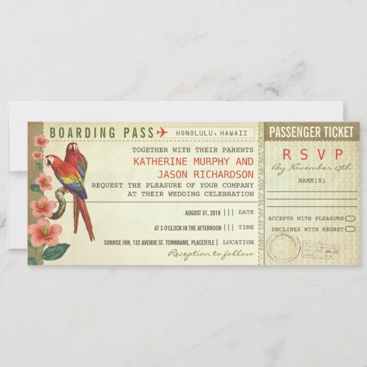Boarding Pass trouwkaarten met RSVP Kaart (Voorkant)