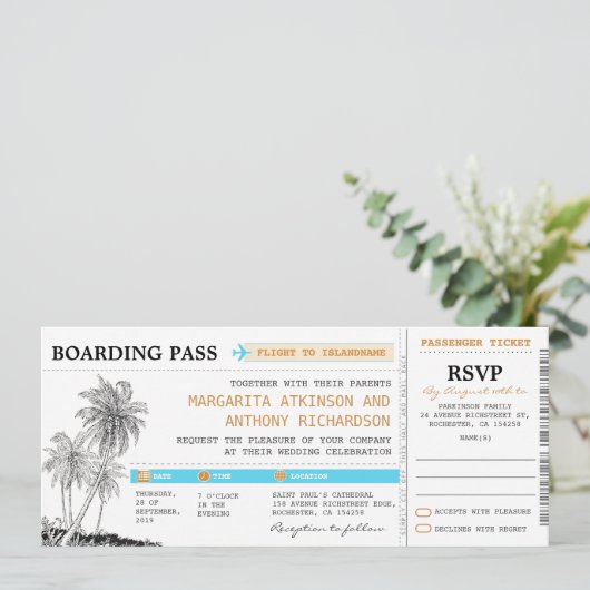 boarding pass trouwkaarten met RSVP samen Kaart (Staand voorkant)