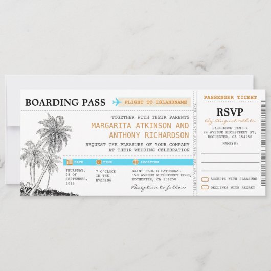 boarding pass trouwkaarten met RSVP samen Kaart (Voorkant)