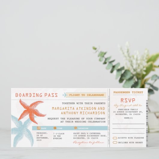boarding pass trouwkaarten met RSVP samen Kaart (Staand voorkant)