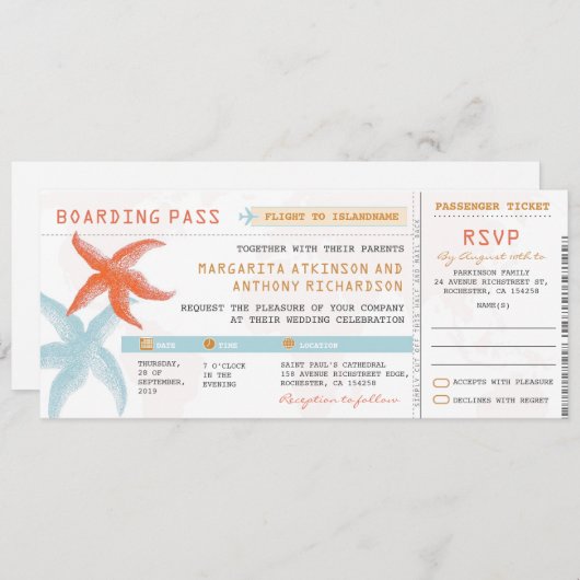 boarding pass trouwkaarten met RSVP samen Kaart (Voorkant / Achterkant)