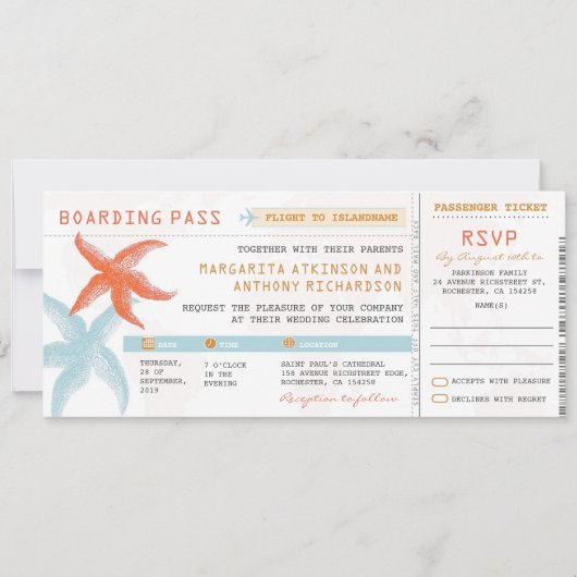 boarding pass trouwkaarten met RSVP samen Kaart (Voorkant)
