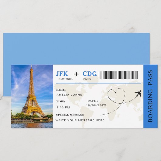 Boarding Pass Verrassingsreis Vliegticket Kaart (Voorkant / Achterkant)