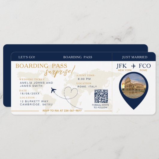 Boarding Pass Verrassingsvliegticket bruiloft Kaart (Voorkant / Achterkant)