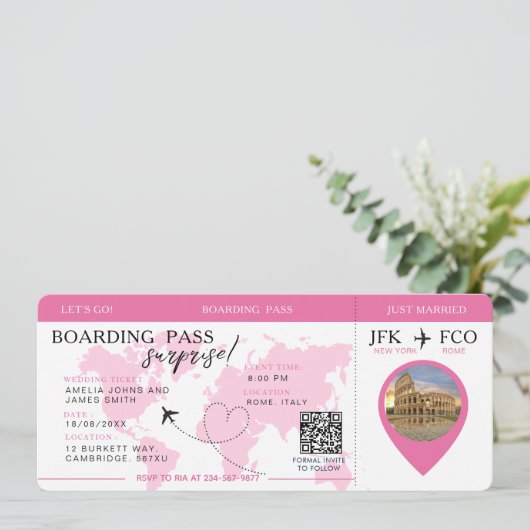 Boarding Pass Verrassingsvliegticket bruiloft Kaart (Staand voorkant)