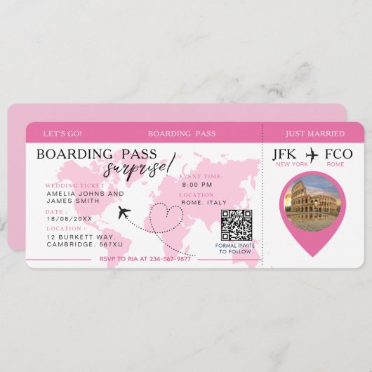 Boarding Pass Verrassingsvliegticket bruiloft Kaart (Voorkant / Achterkant)