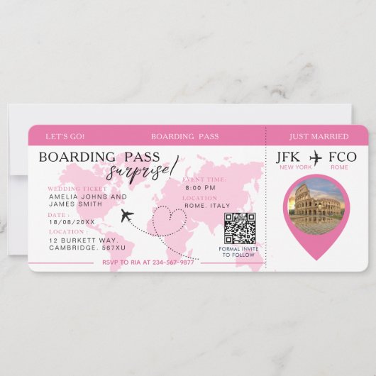 Boarding Pass Verrassingsvliegticket bruiloft Kaart (Voorkant)