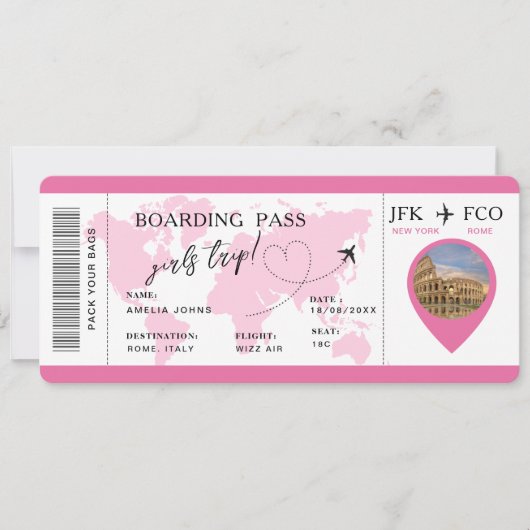 Boarding Pass Verrassingsvliegticket Meisjes Reis Kaart (Voorkant)