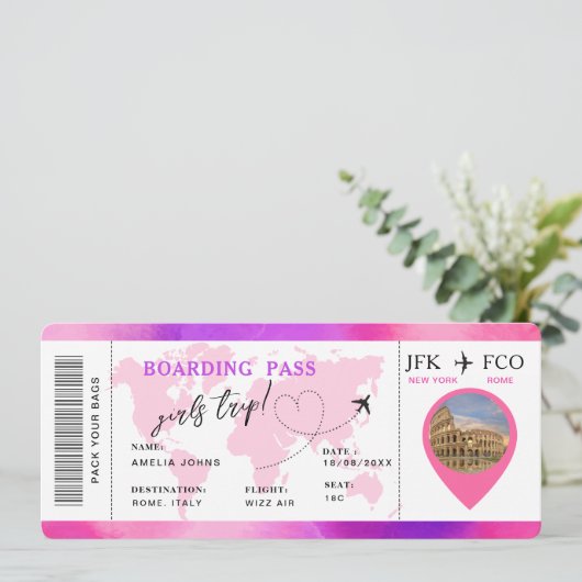 Boarding Pass Verrassingsvliegticket Meisjes Reis Kaart (Staand voorkant)