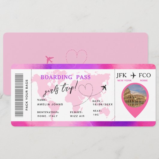 Boarding Pass Verrassingsvliegticket Meisjes Reis Kaart (Voorkant / Achterkant)