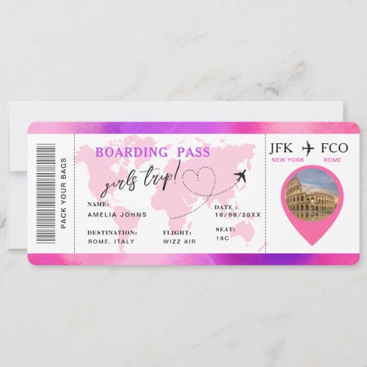 Boarding Pass Verrassingsvliegticket Meisjes Reis Kaart (Voorkant)