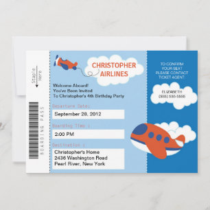 Boarding Pass Vliegtuigverjaardagsfeestje Uitnodig Kaart
