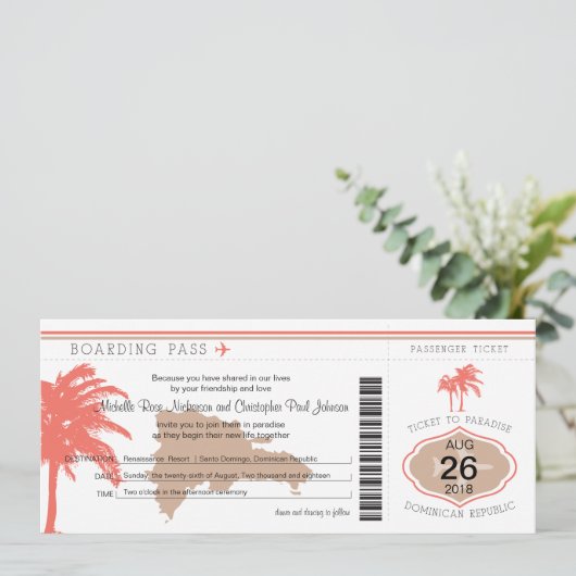 Boarding Pass voor bruiloft Dominicaanse Republiek Kaart (Staand voorkant)