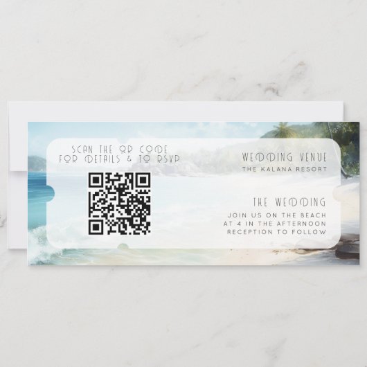 Boarding Pass voor Paradise QR Code Wedding Kaart (Achterkant)