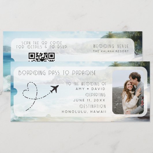 Boarding Pass voor Paradise QR Code Wedding Kaart (Voorkant / Achterkant)