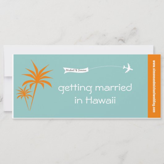 Boarding Pass Wedding Invitation green sinaasappel Kaart (Achterkant)