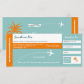 Boarding Pass Wedding Invitation green sinaasappel Kaart (Voorkant / Achterkant)