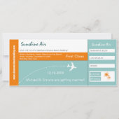 Boarding Pass Wedding Invitation green sinaasappel Kaart (Voorkant)