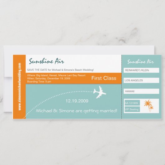 Boarding Pass Wedding Invitation green sinaasappel Kaart (Voorkant)